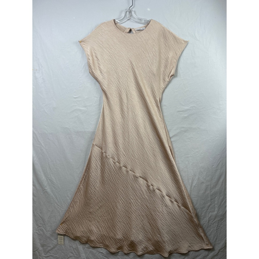 Abercrombie & Fitch Maxi Dress Women LP Champagne Crinkle Satin Asymmetric Lined